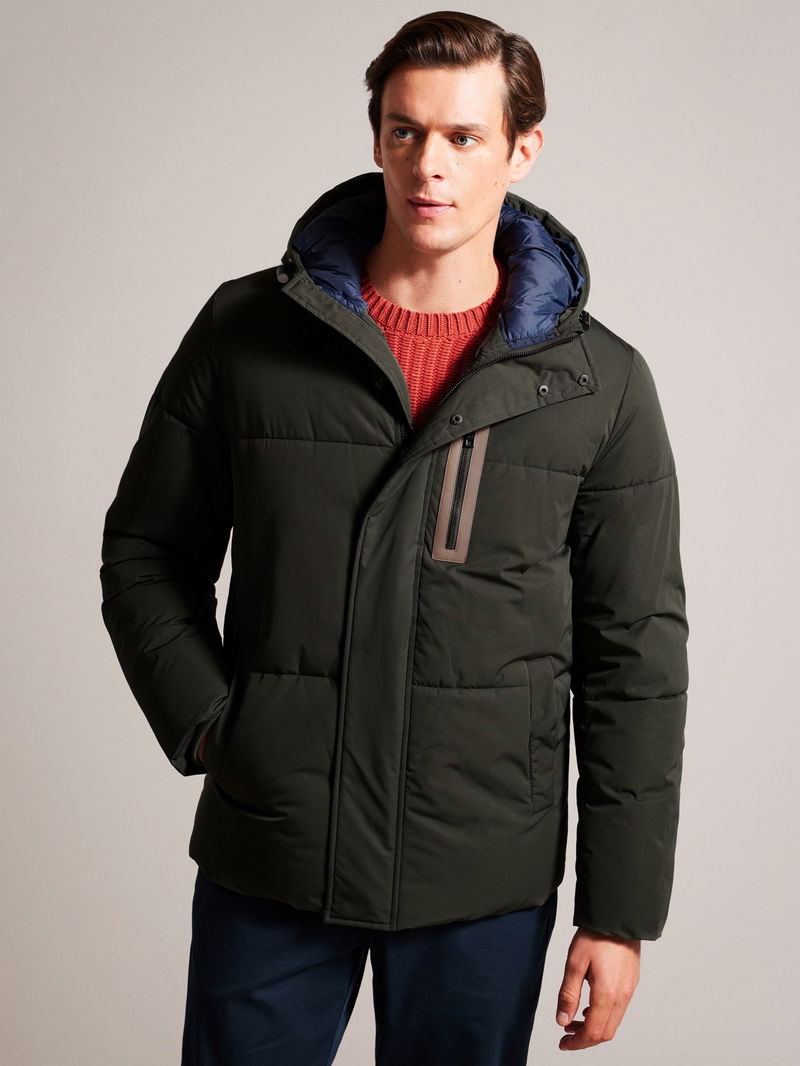 just for you TED BAKER Short Hooded Puffer Jacket in Navy endource