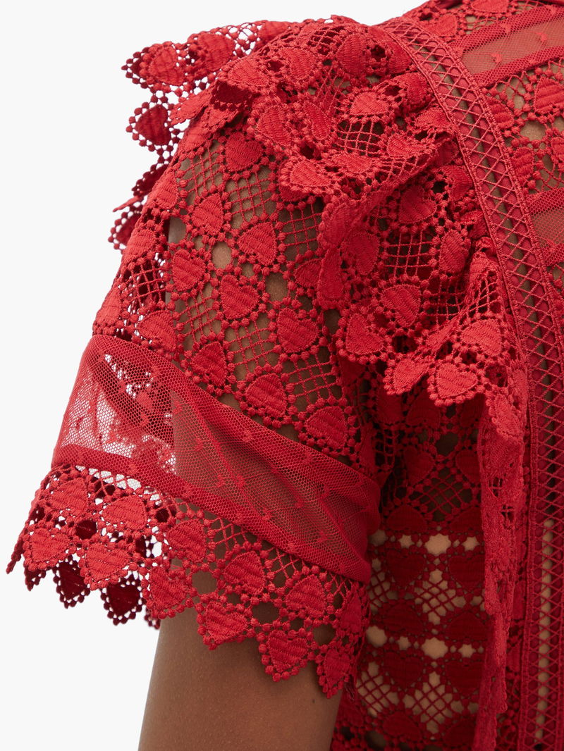 SELF-PORTRAIT Peter Pan-Collar Heart-Patterned Lace Dress | endource SELF-PORTRAIT Peter Pan-Collar Heart-Patterned Lace Dress | endource