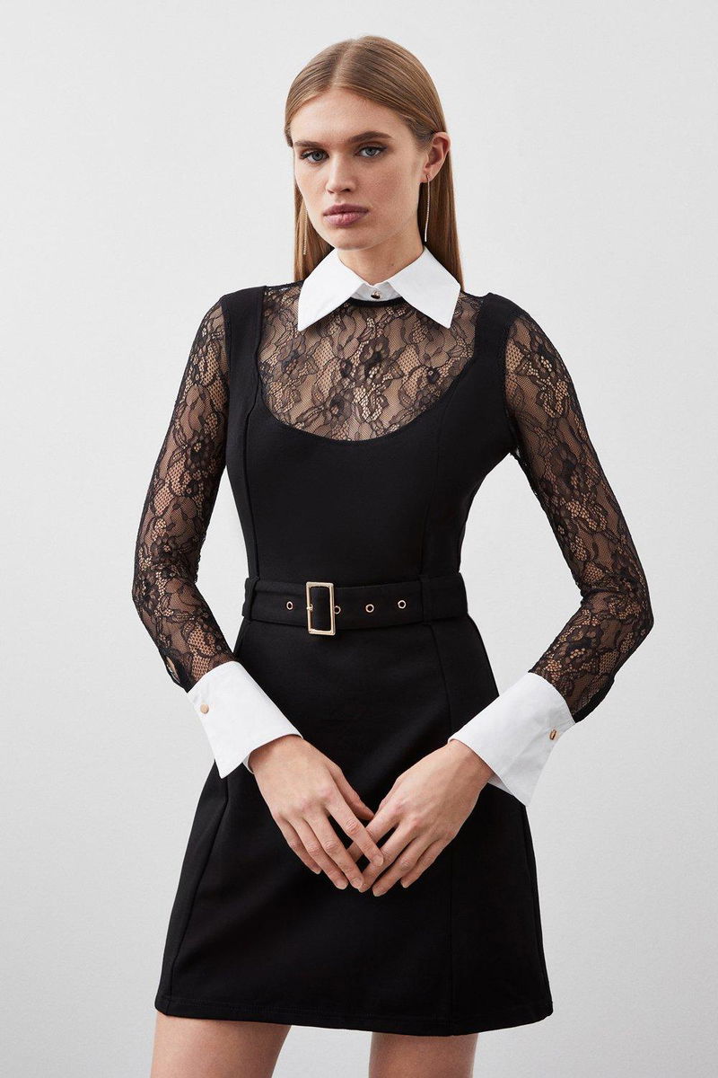 COMBINATION LACE DRESS - Black / White