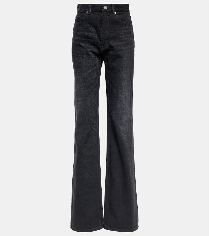 Womens PAIGE black Leather Lou Lou High-Rise Flare Jeans