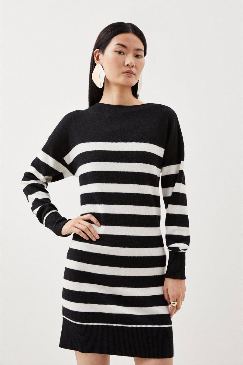 karen millen black and white knit dress Belted Midi Knit Dress