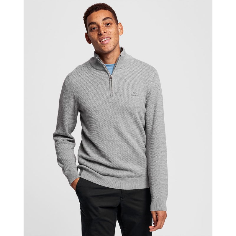 GANT Cotton Half Zip Collar Jumper, Evening Blue at John Lewis & Partners