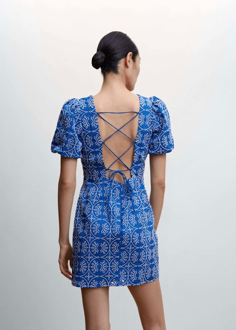 mango embroidered open back dress MANGO - Cotton Dress with openwork embroidery Red