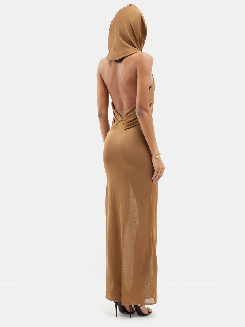 SAINT LAURENT Halterneck Hood Backless Gown | endource