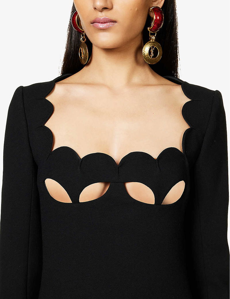 ysl cut out dress Saint Laurent Cut-out Crpe-georgette Strapless Minidress in Black out detailing The Saint Laurent Cut-Out Bustier