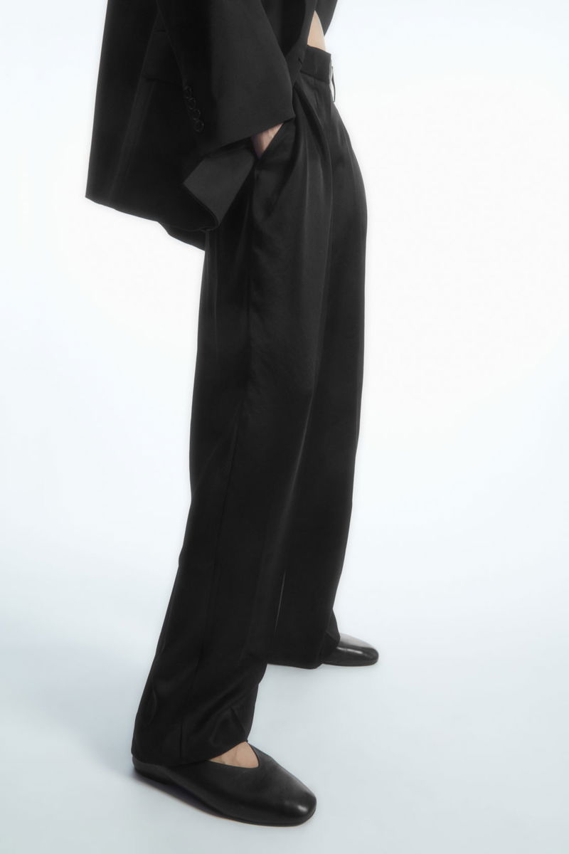 Satin Straight Leg Trousers  Zara Satin Straight Leg Trousers / Black –  Style Cheat