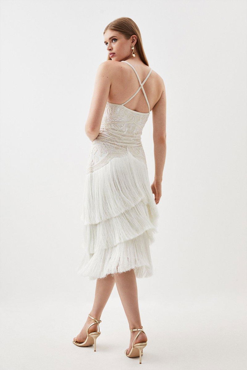 Beaded Halter Neck Bridal Midi Dress main image 0
