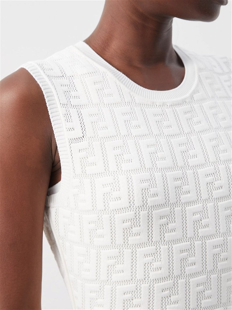 White FF logo-jacquard sleeveless mini dress, Fendi