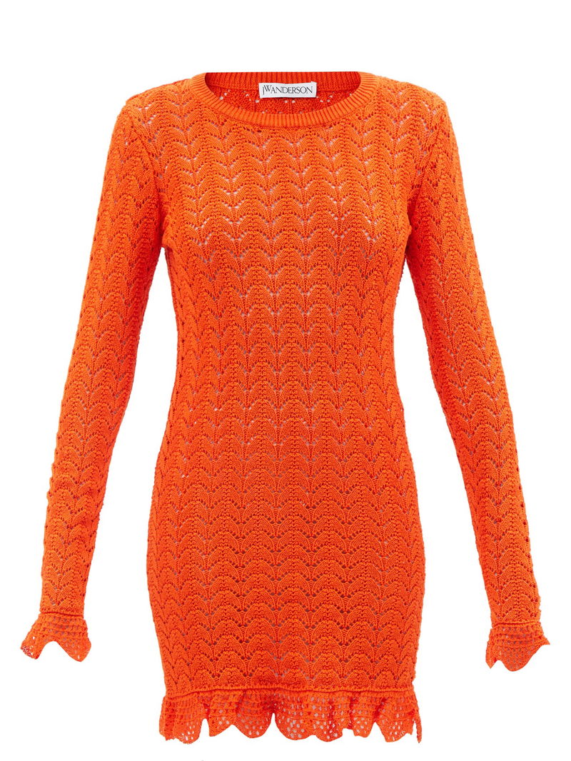 jw anderson crochet mini dress JW ANDERSON Frilled Cotton-Crochet Mini Dress
