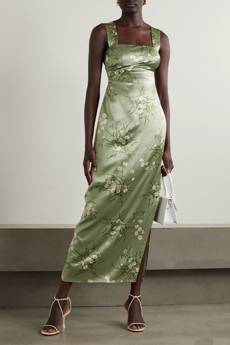 REFORMATION Earl Draped Floral Silk-Charmeuse Maxi Dress | endource