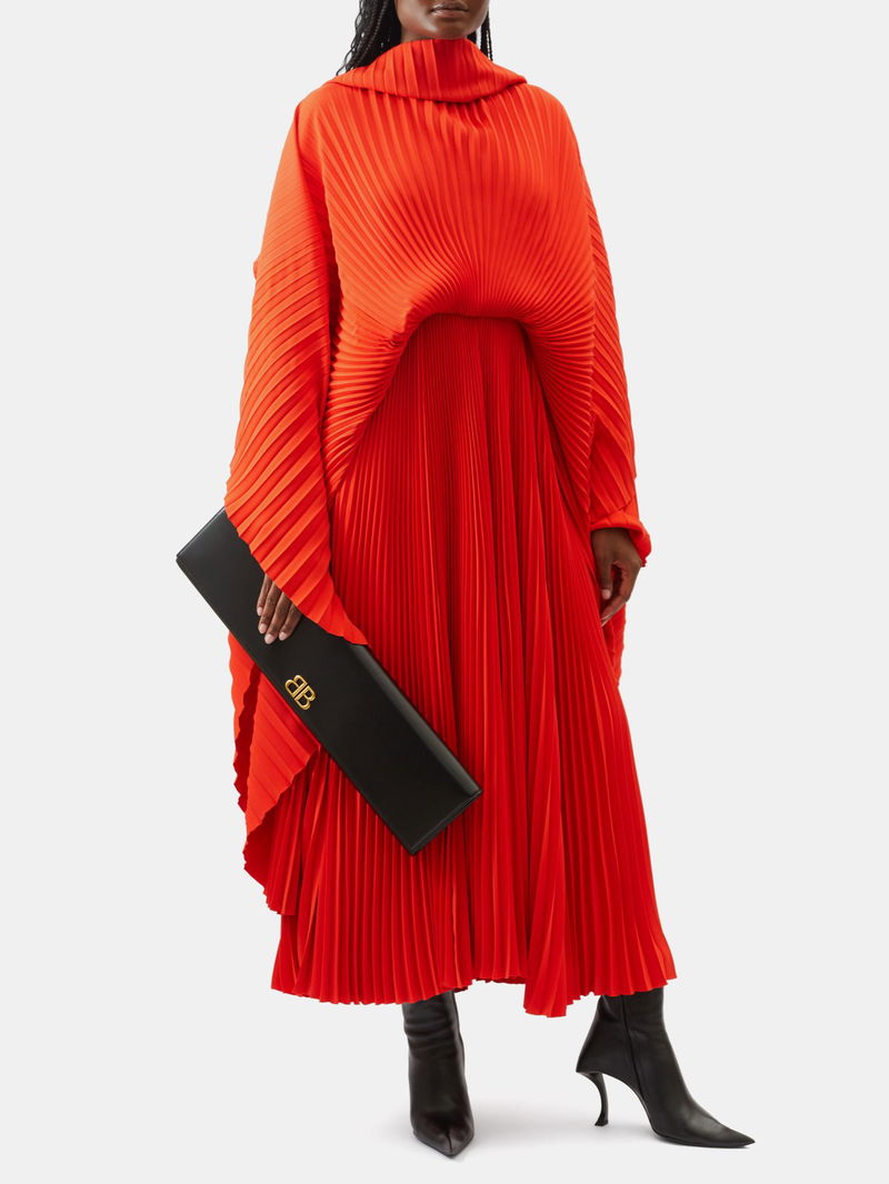 open lace back dress Balenciaga // 2019 Black & Multicolour Printed Asymmetric Pleated Dress   VSP Consignment
