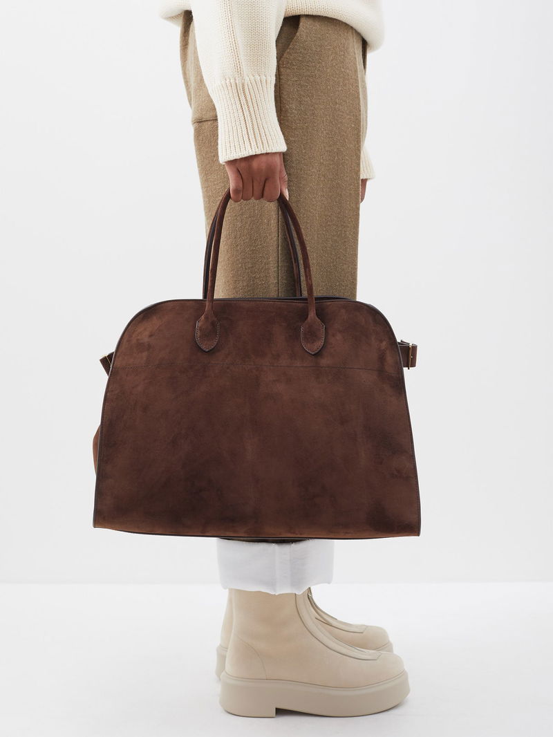 The Row Margaux 17 Buckled Suede Tote