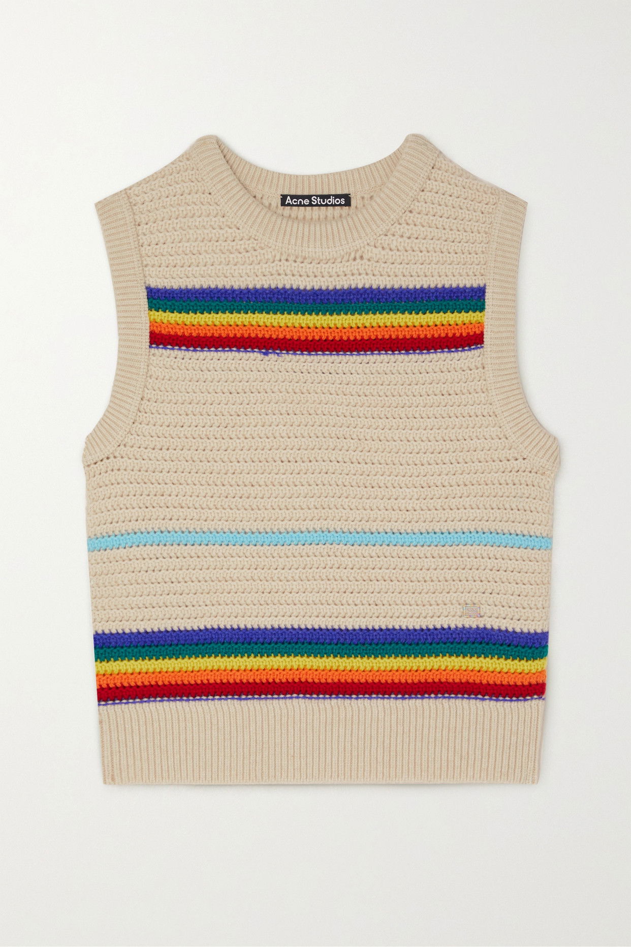 ACNE STUDIOS Appliquéd Striped Crochet-Knit Wool Vest in Ivory  