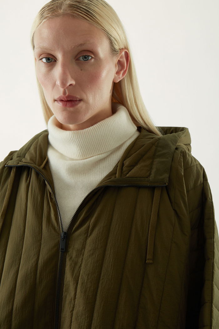 COS Padded Hooded Coat in khaki green | Endource