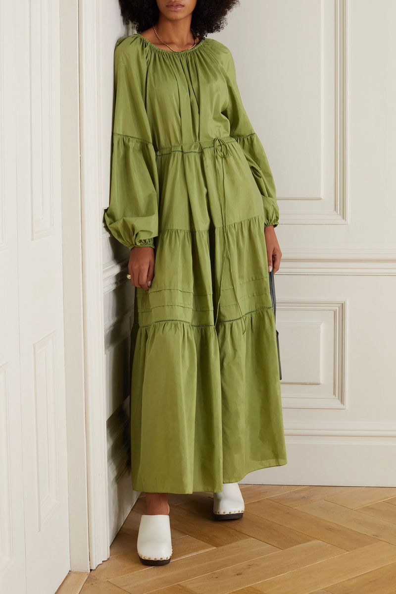 MATTEAU Belted Tiered Organic Cotton And Mulberry Silk-Blend Maxi Dress |  endource