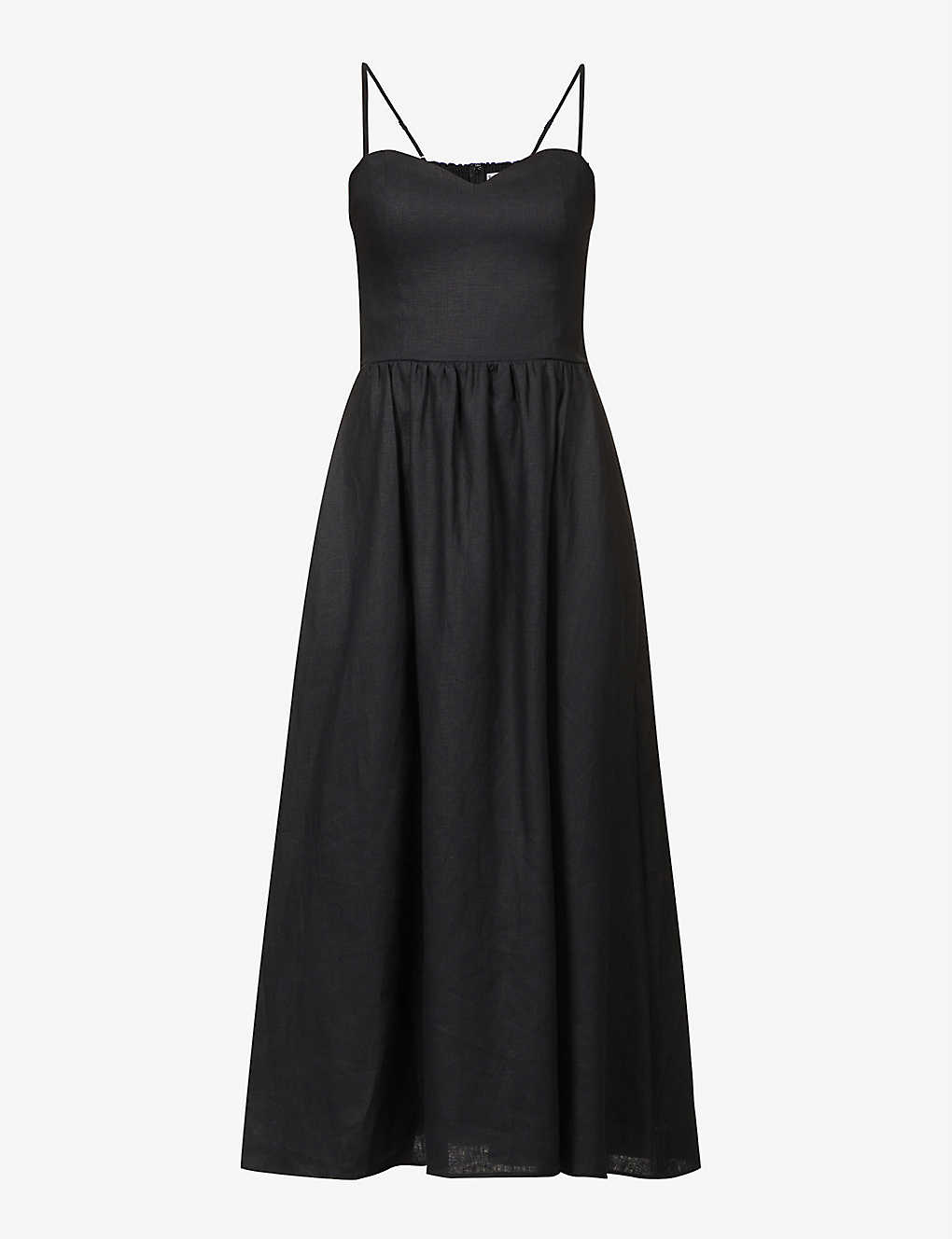 reformation zander linen dress REFORMATION Zander Sweetheart-Neckline Flared Linen Midi Dress