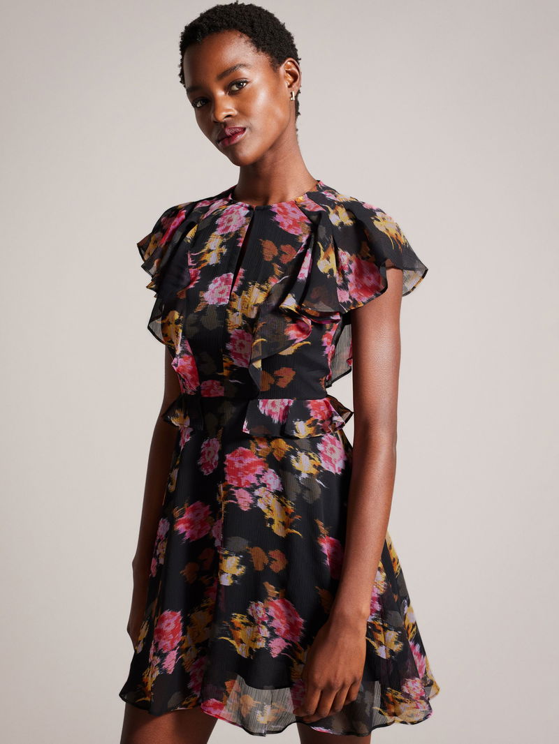TED BAKER Tiiah Frill Floral Mini Dress | endource