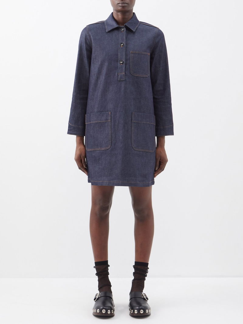A.P.C. Aurelia Patch-Pocket Denim Dress | endource