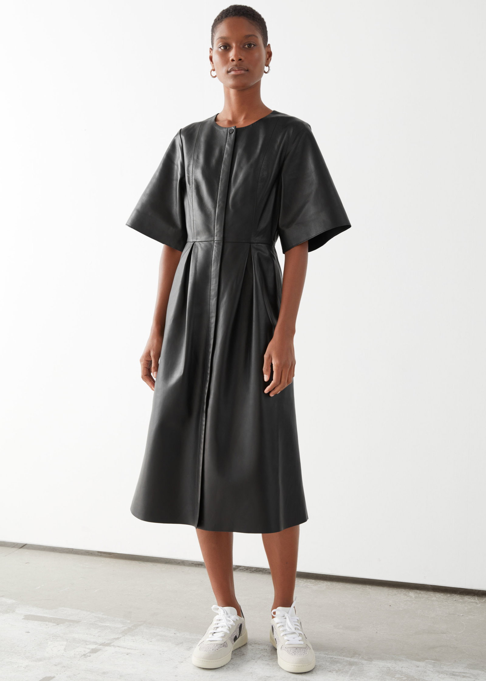& OTHER STORIES Buttoned Relaxed Leather Midi Dress | endource