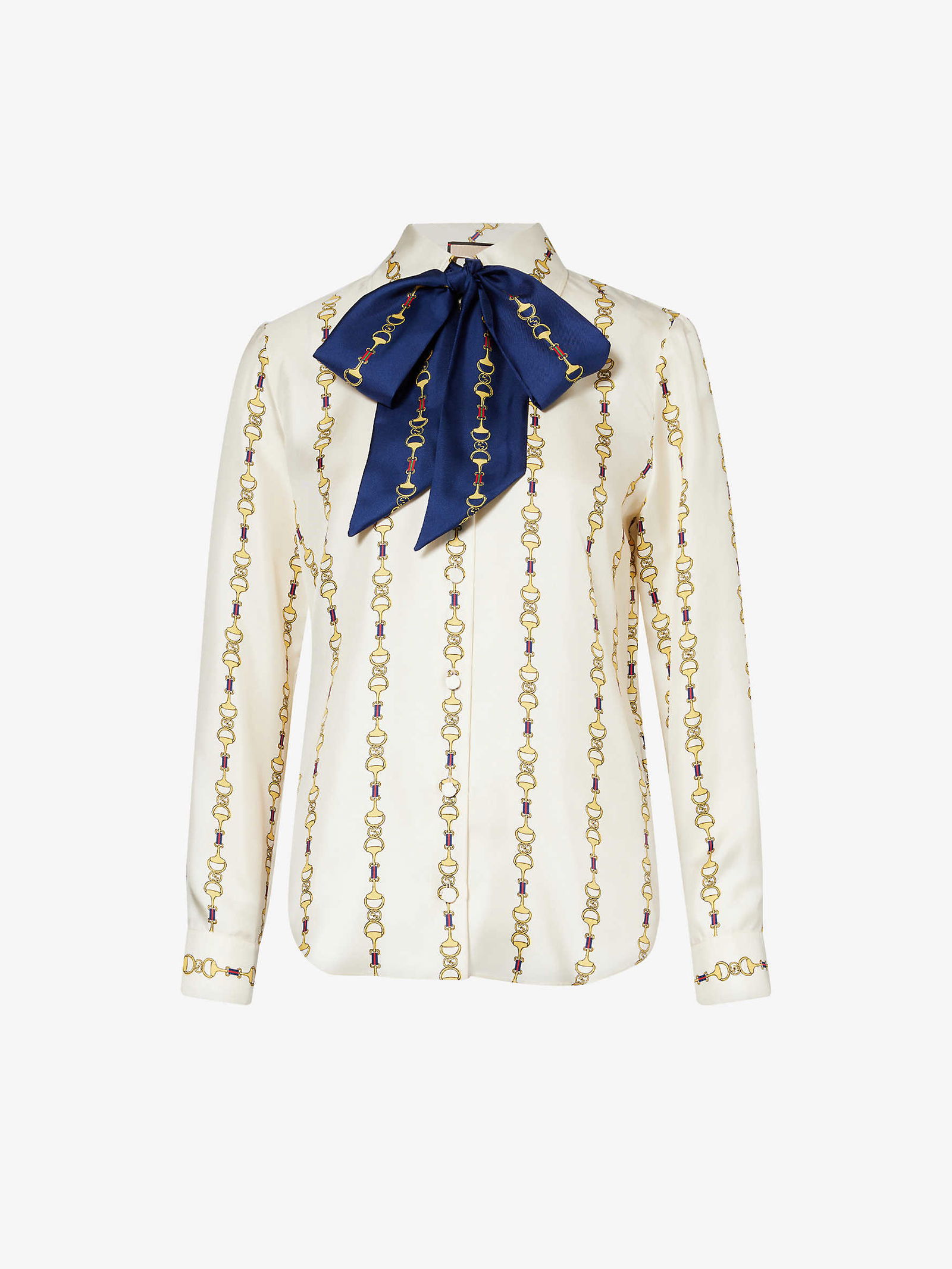 GUCCI silk Belt Pattern Logo Button Long sleeve shirt Pink x Blue 40 15 3/4