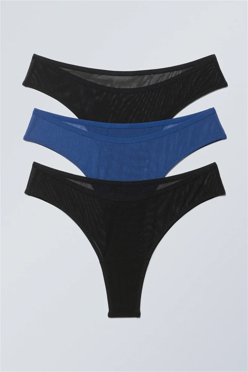 Weekday Dylan mesh brazillian briefs 3-pack in black and blue