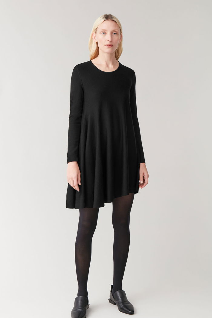 COS Asymmetric Wool Dress in black | Endource