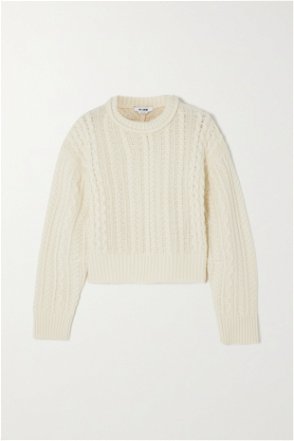 Cable- and Pointelle-Knit Wool Sweater