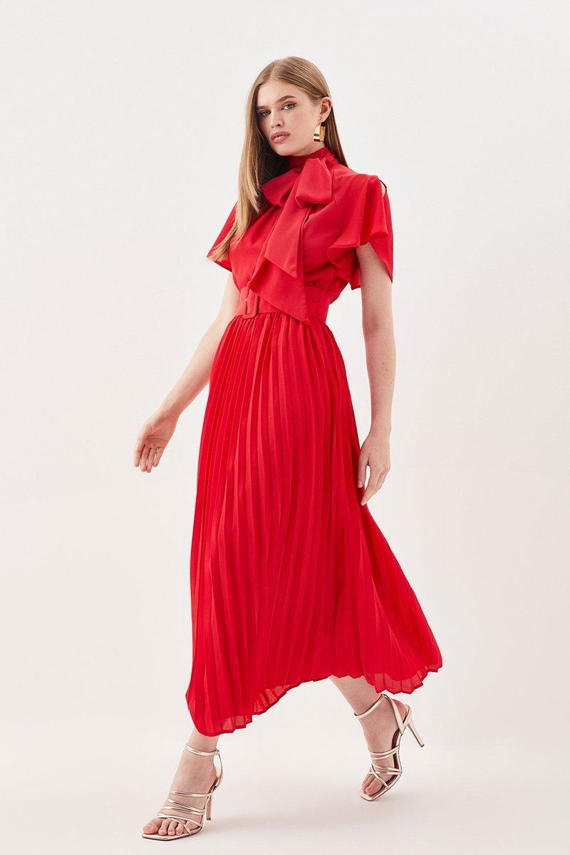 KAREN MILLEN Pleated Georgette Tie Detail Maxi Dress | endource