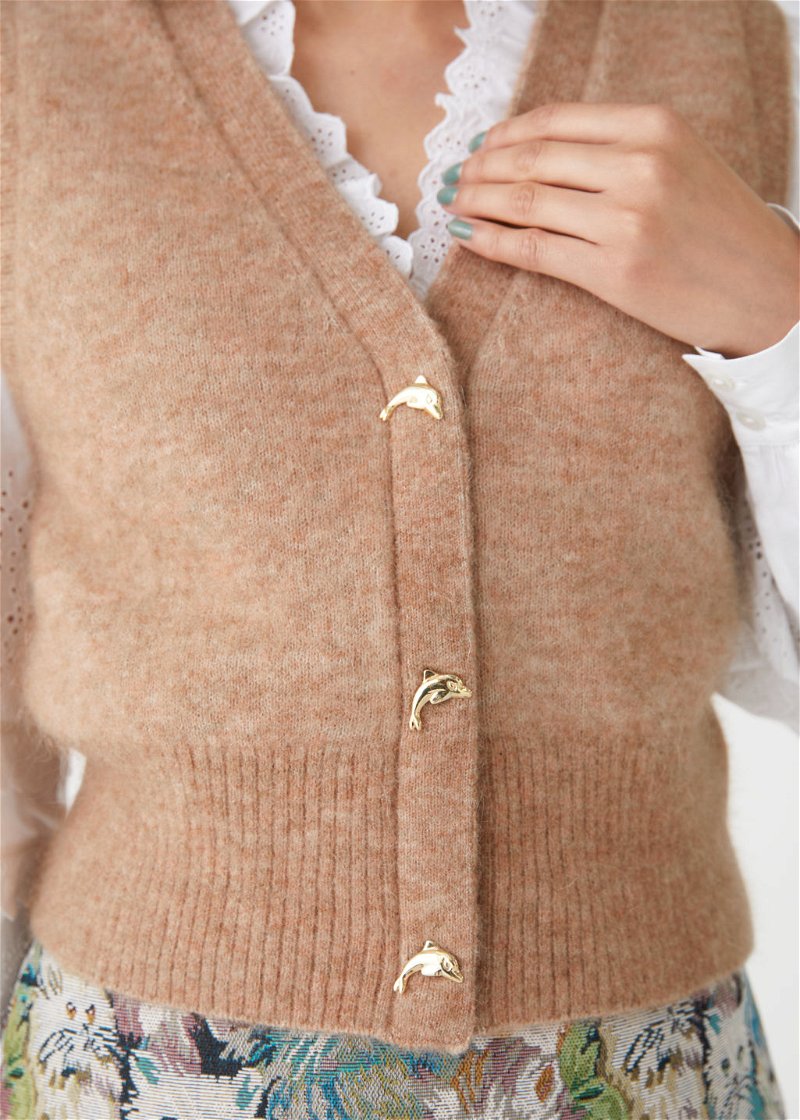 & OTHER STORIES Dolphin Button Knit Vest in Beige | Endource