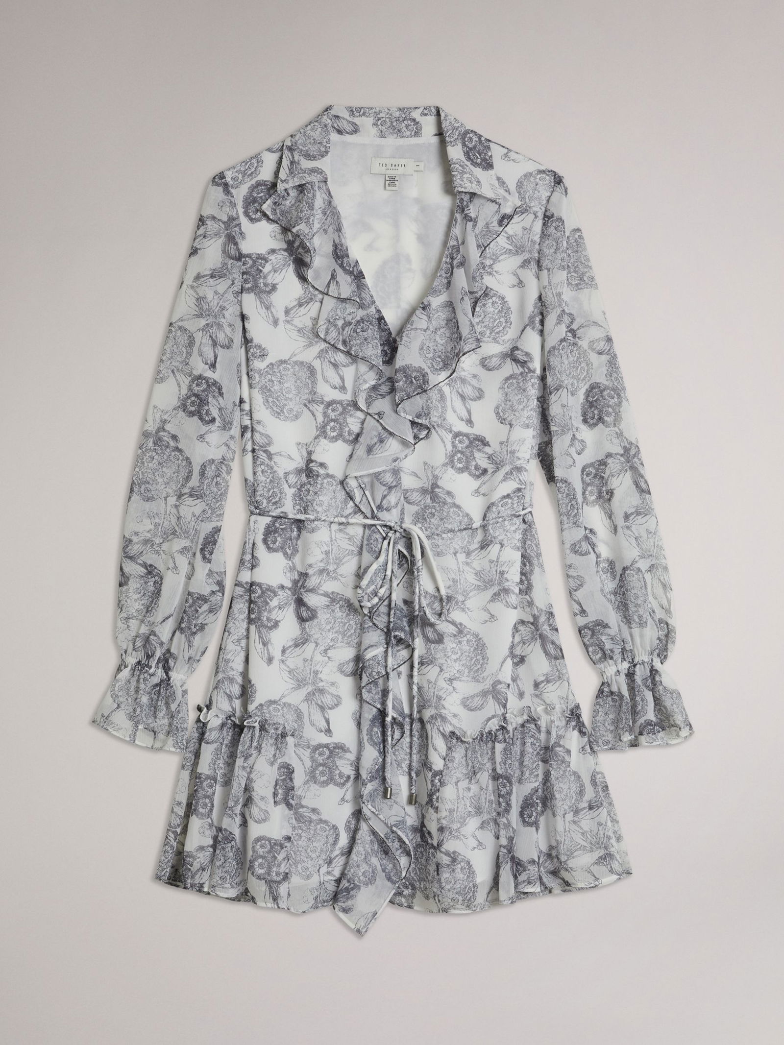 ted baker grey floral dress Short Glitter-Print Homecoming Dress with Pockets– PromGirl