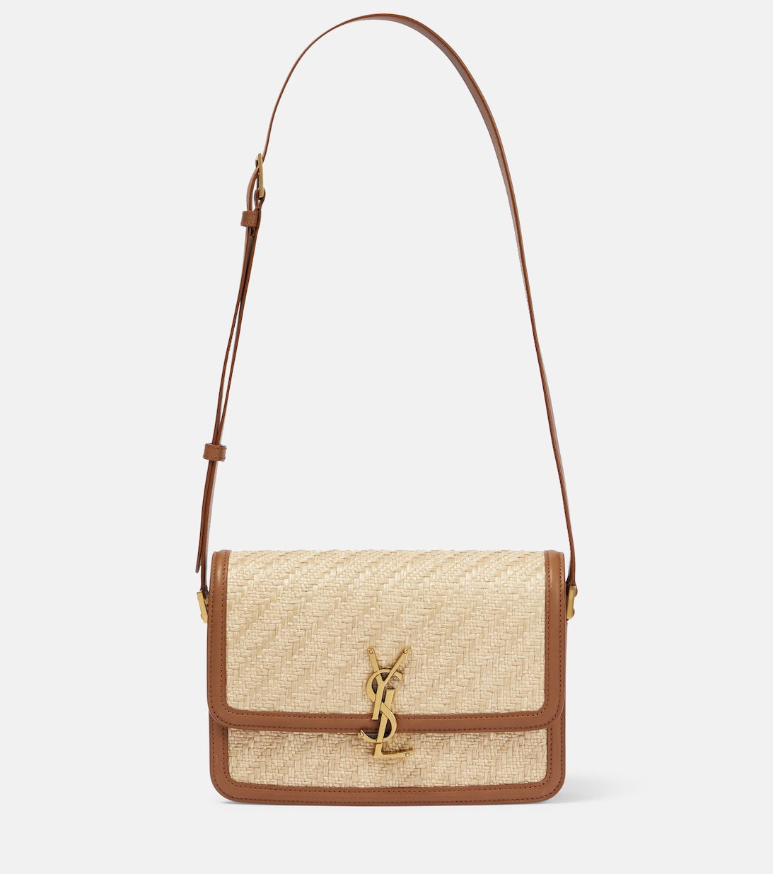 Solferino Medium Raffia Crossbody Bag in Beige - Saint Laurent