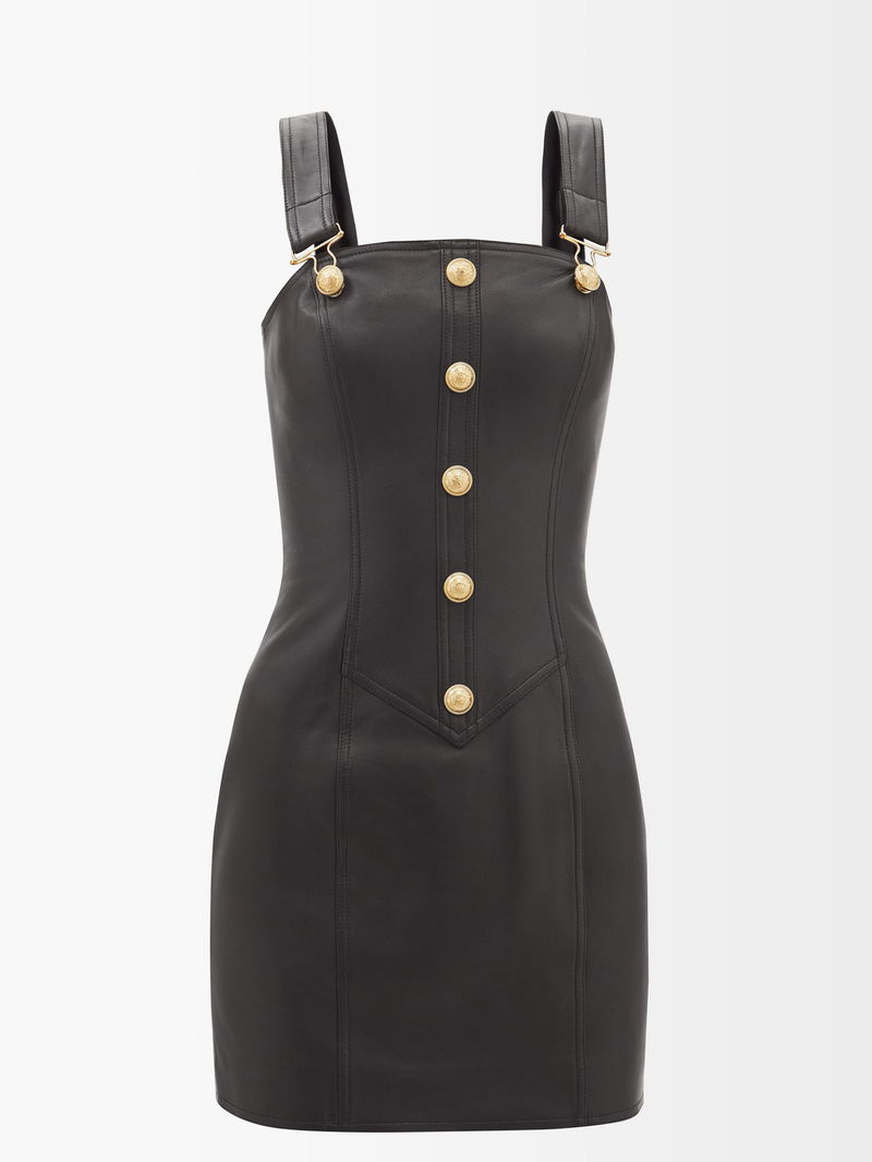 BALMAIN Leather Pinafore Mini Dress | endource