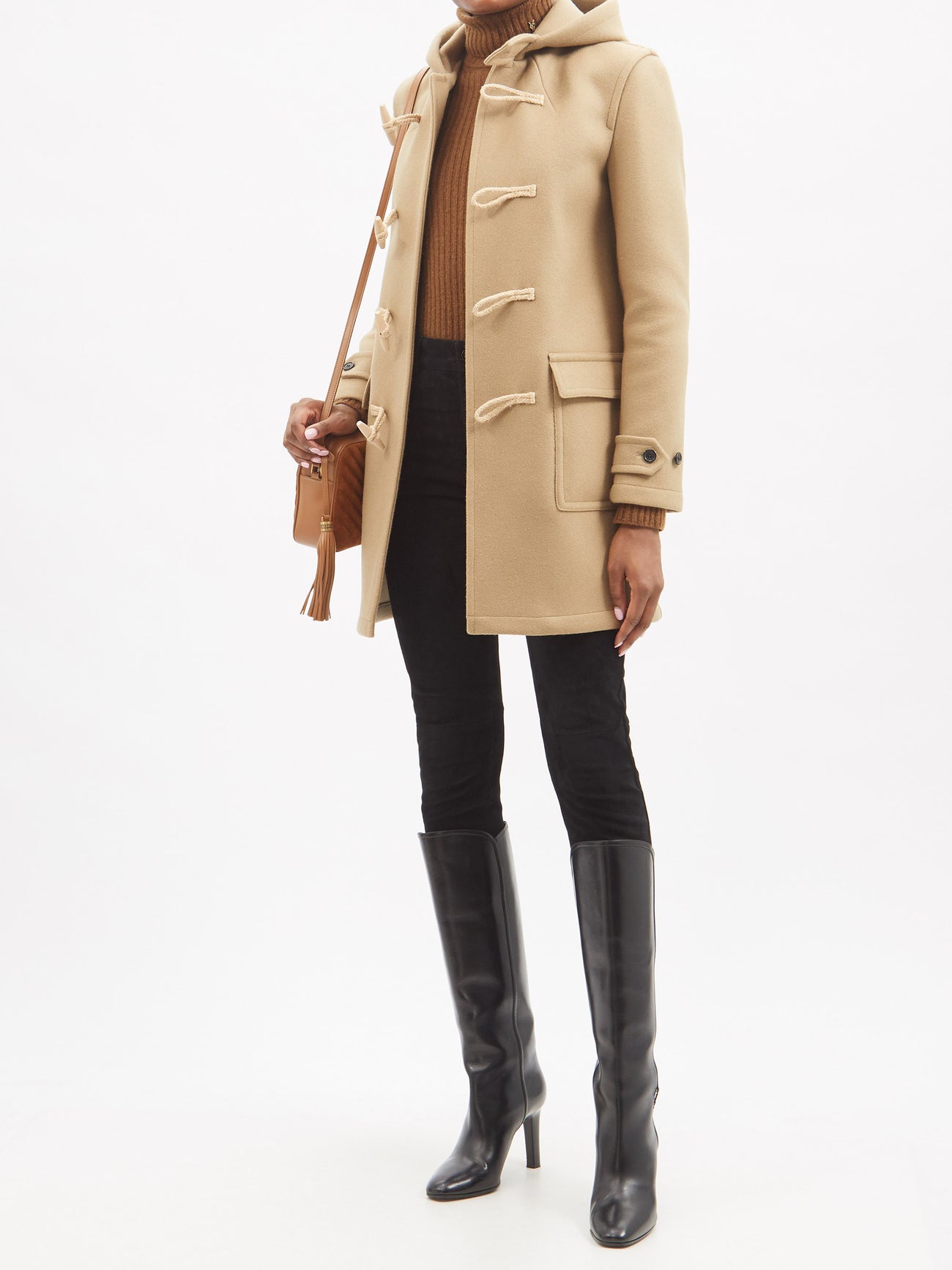 SAINT LAURENT Hooded Brushed-Wool Duffle Coat | endource