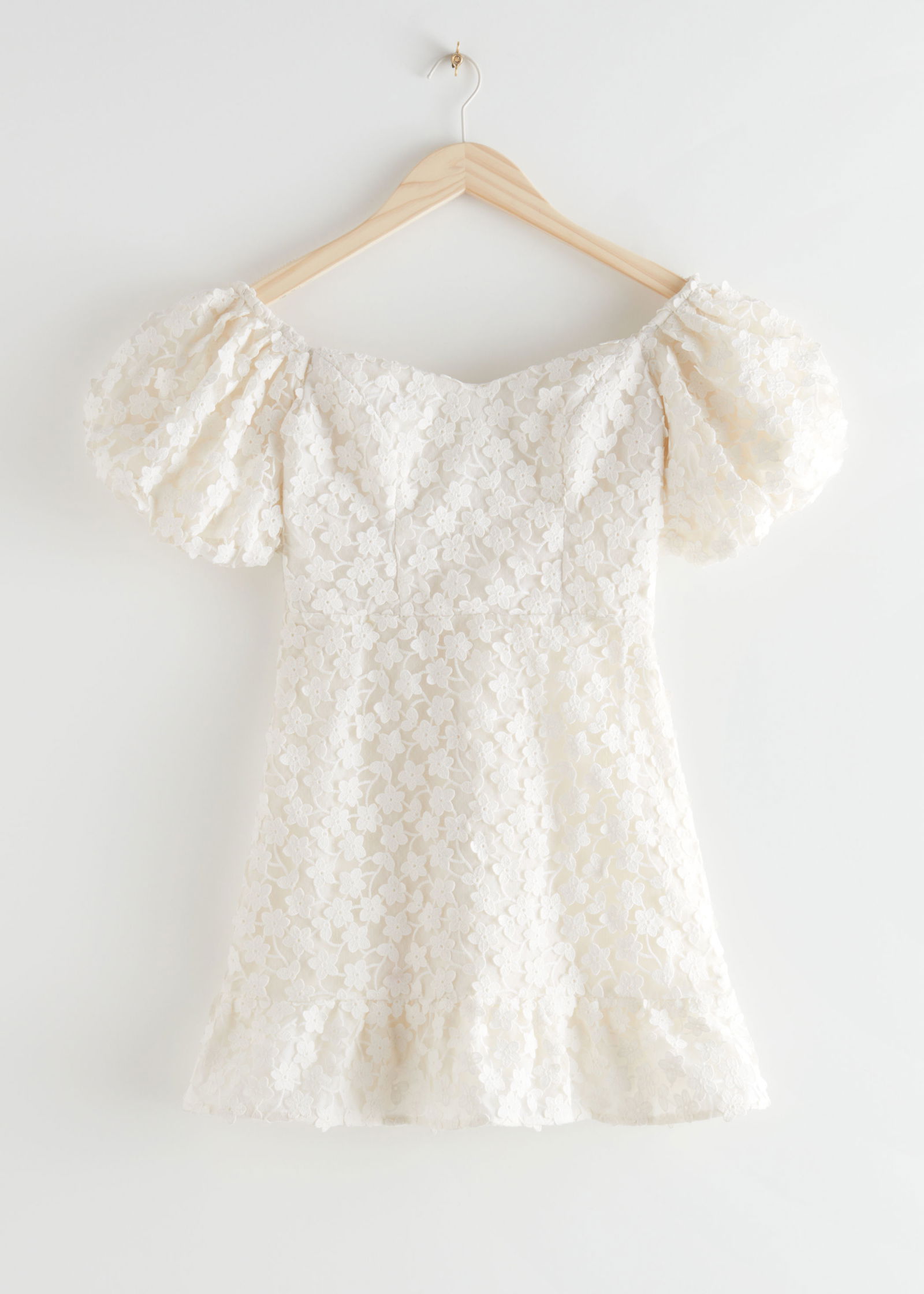 & OTHER STORIES Balloon Sleeve Lace Mini Dress in White | endource