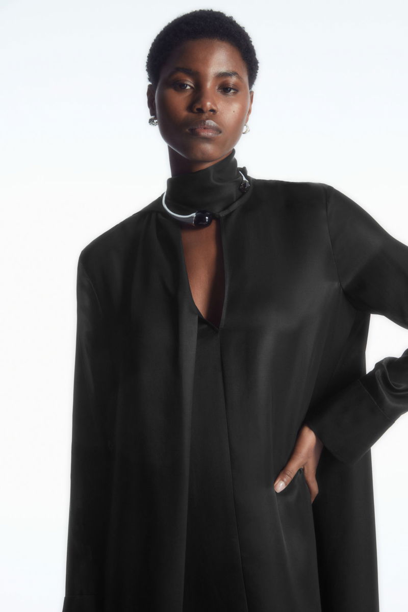 cos scarf detail maxi dress Cos Scarf-Detail Linen Maxi Dress In Black - 71% Off