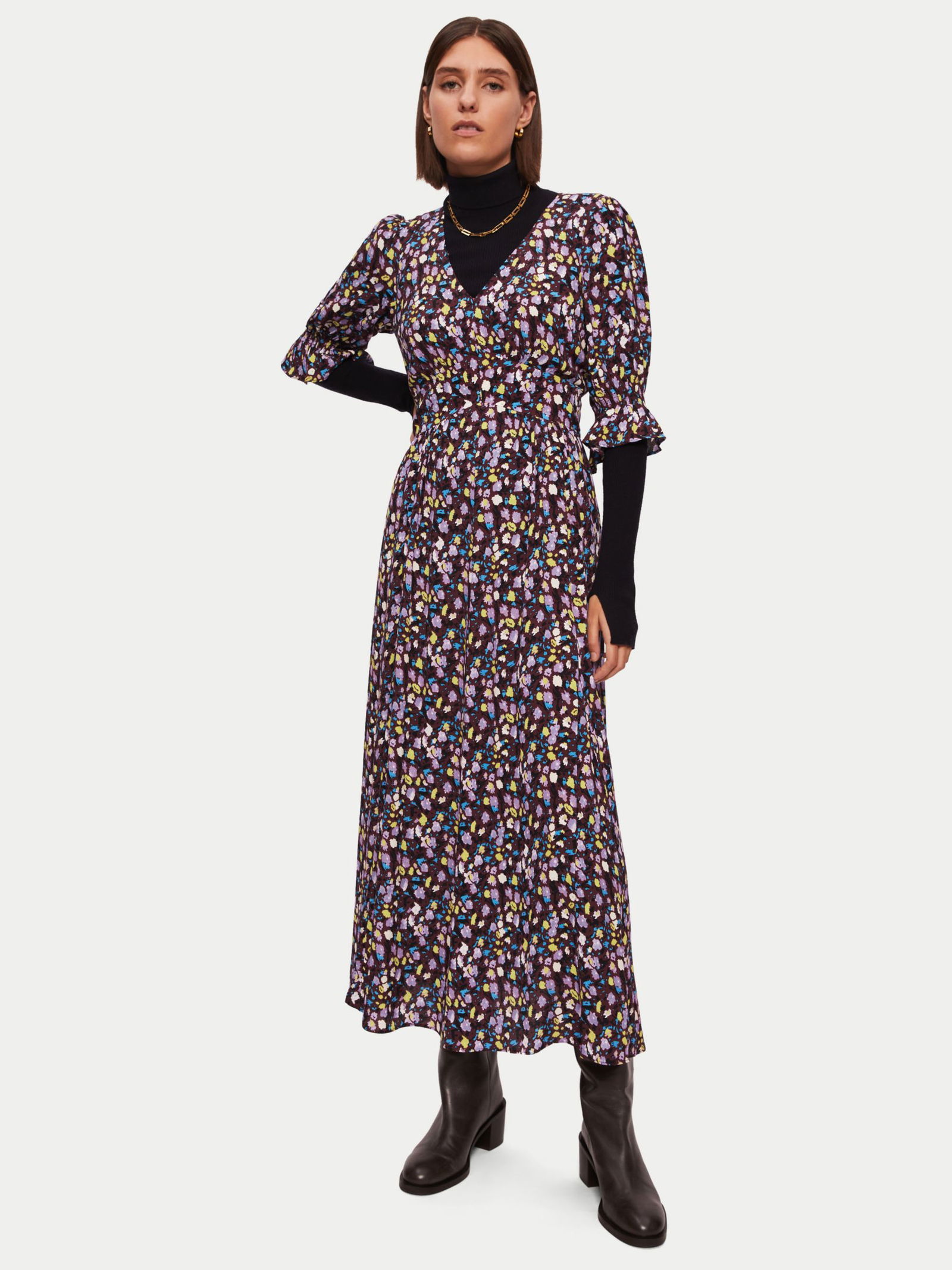 jigsaw cotton floral belted dress JIGSAW Floral Print Midi Dress