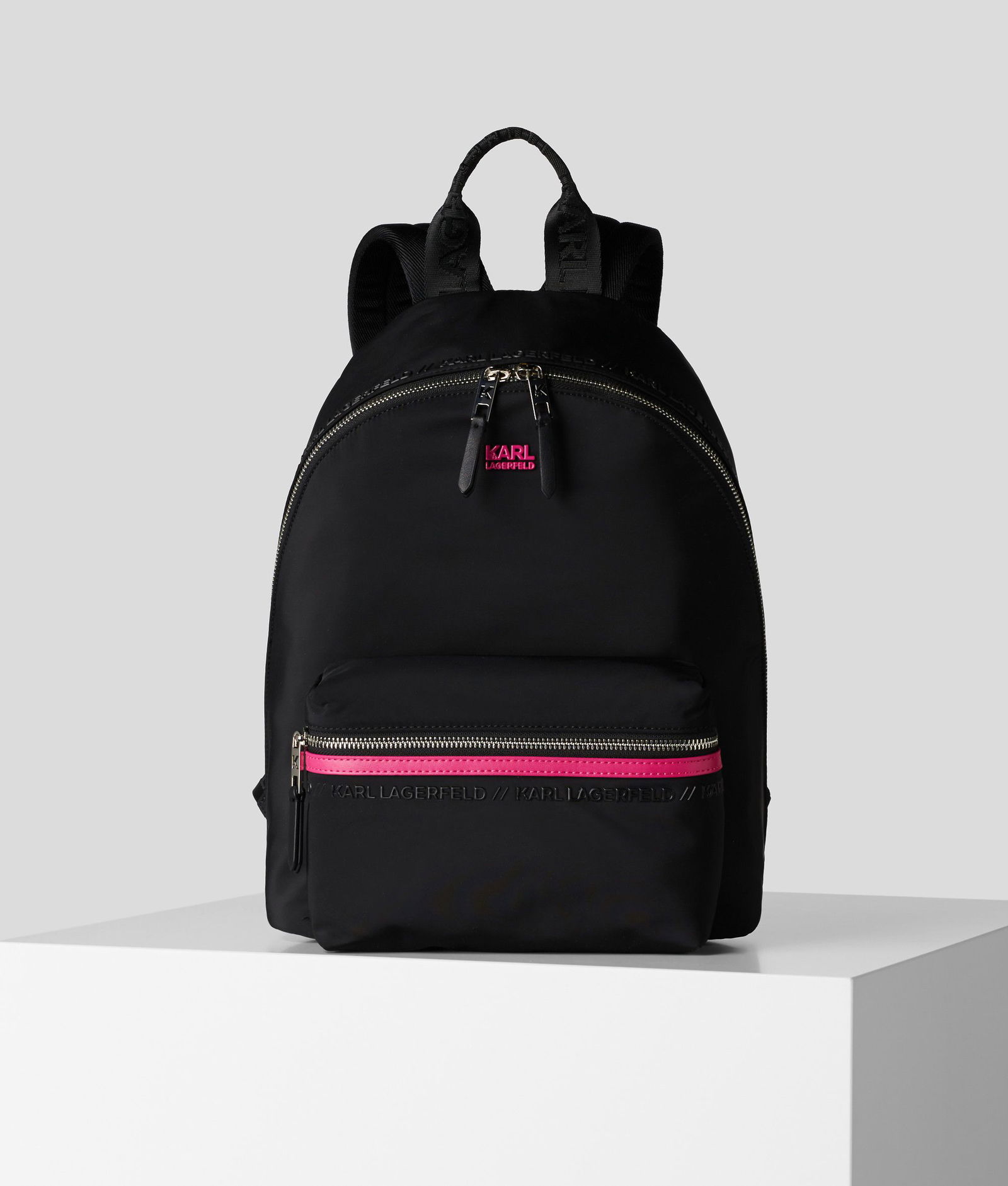 Karl Lagerfeld Black Mini Backpack with Pink Face Accent KARL LAGERFELD Girls Pink & Black Logo Choupette Backpack  main image 2
