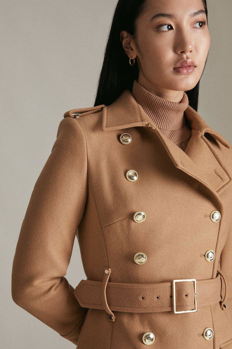 KAREN MILLEN Italian Wool Military Trench Coat