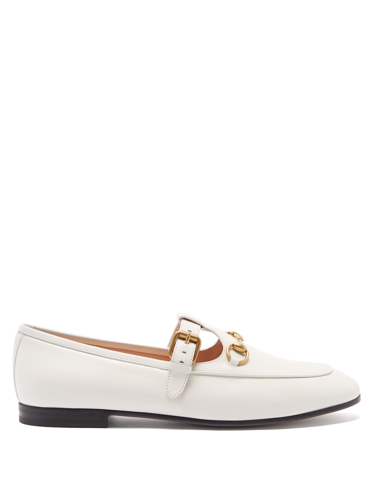 GUCCI Horsebit T-Bar Leather Loafers in White | Endource