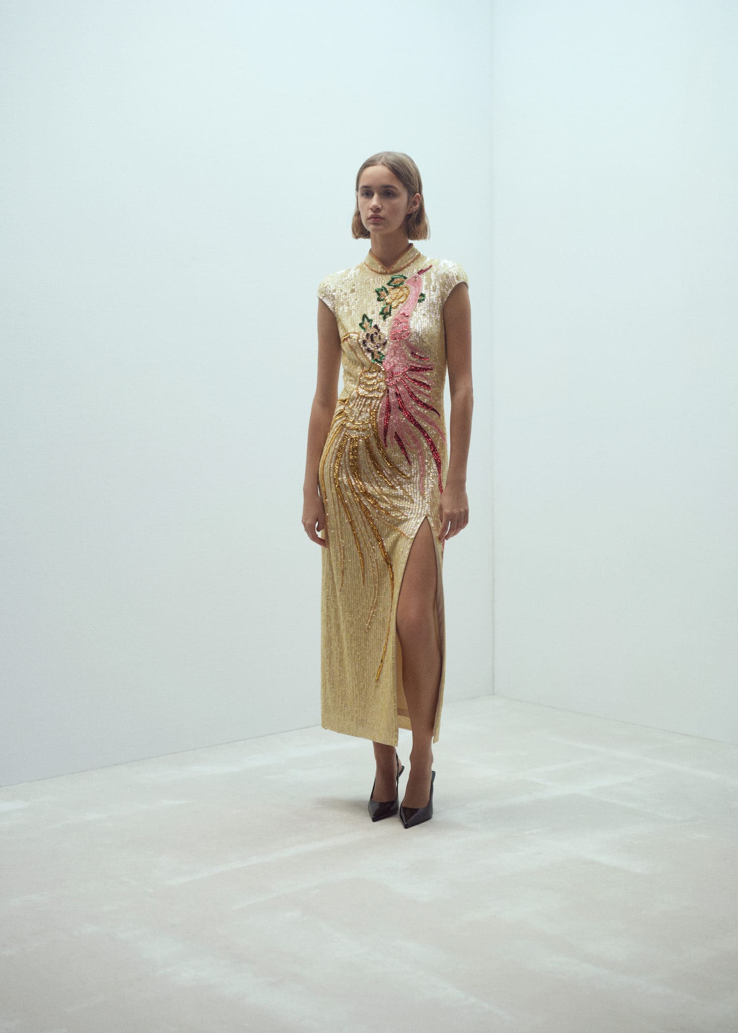 MANGO Sequin-Embroidered Design Dress | endource