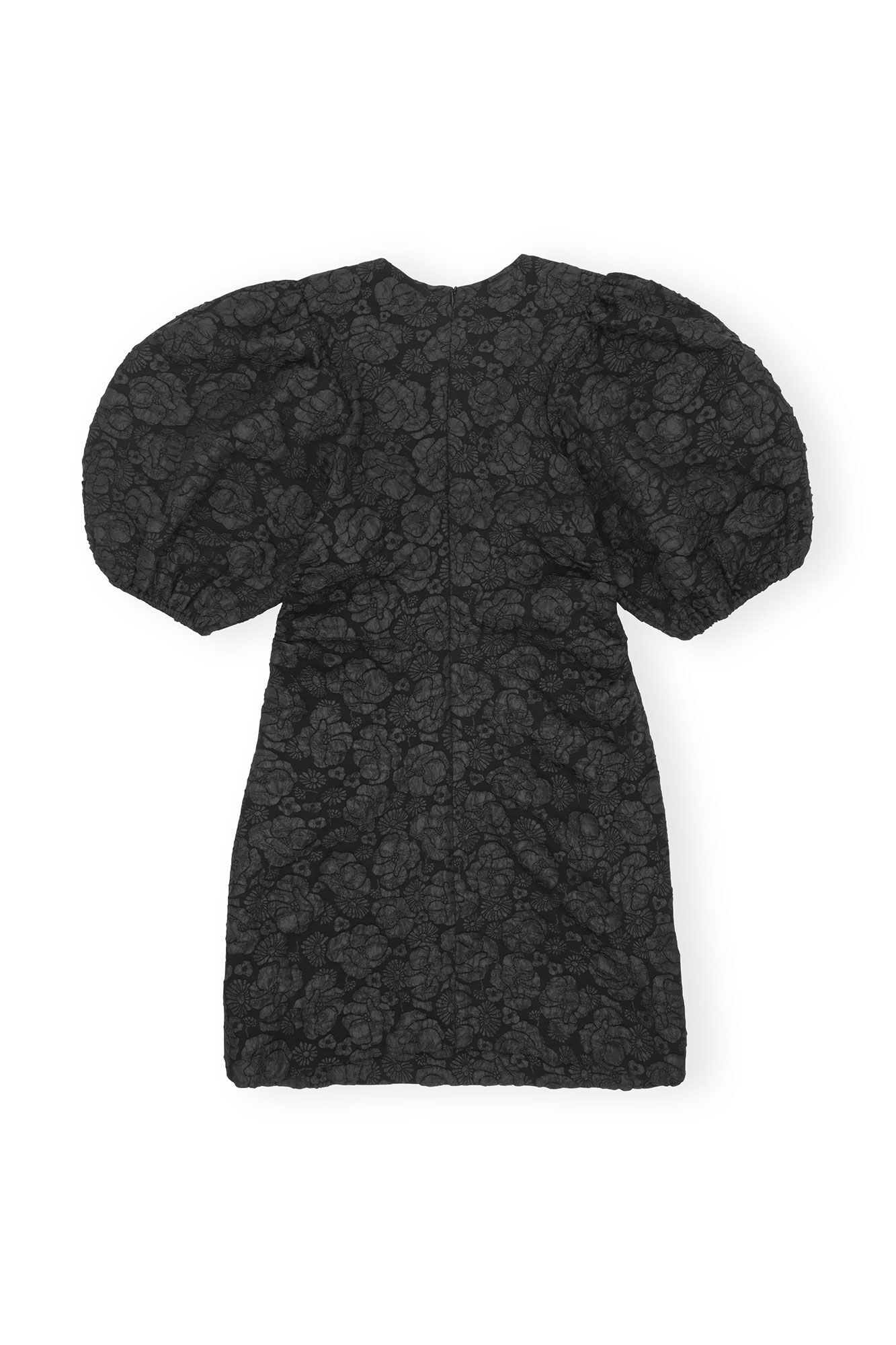 ganni puff sleeve jacquard mini dress Ganni 3D Jacquard Puff Sleeve Mini Dress - Big Leopard Almond Milk