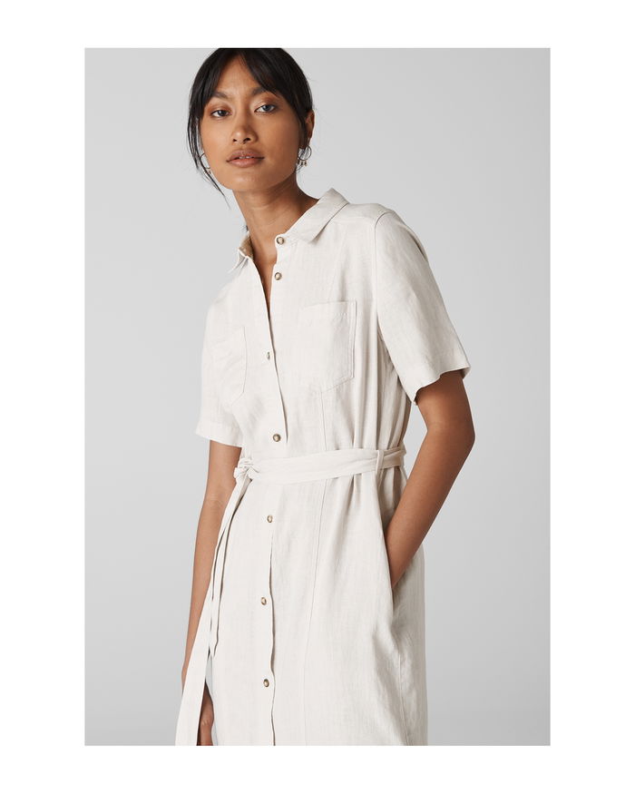 WHISTLES Bella Linen Shirt Dress in Stone Endource