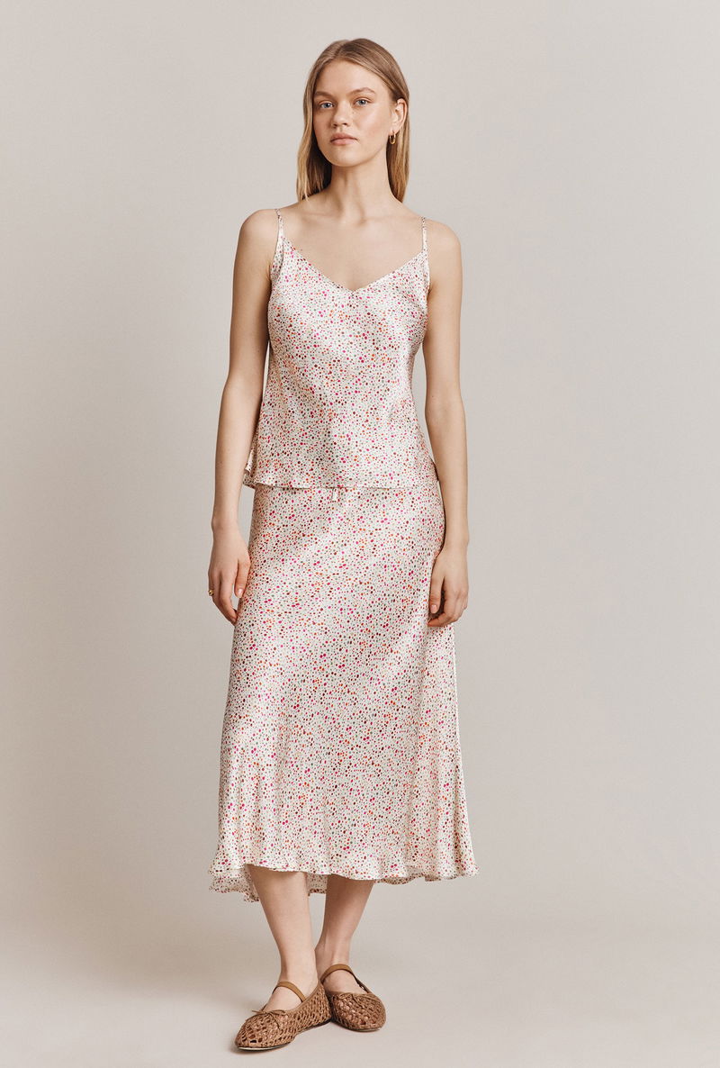 Floral silk slip top and midi skirt, GHOST