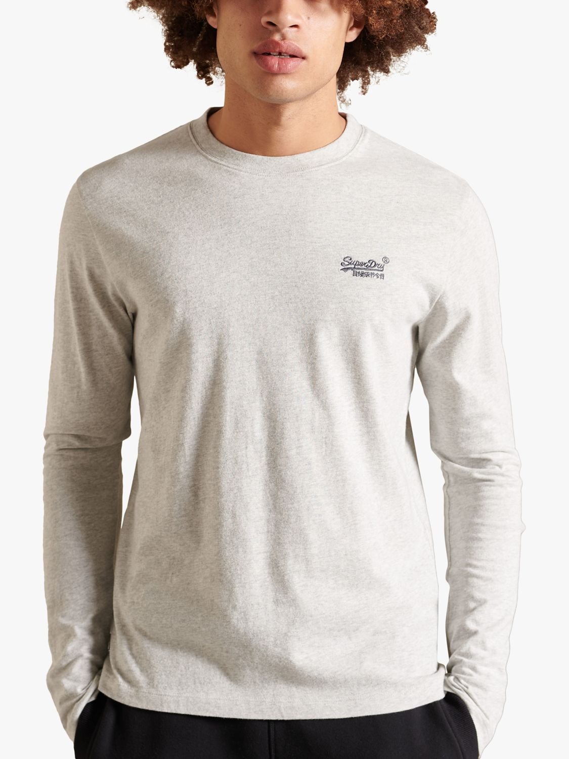 SUPERDRY Organic Cotton Vintage Logo Grey T-Shirt | Long Marl in Endource Glacier Sleeve