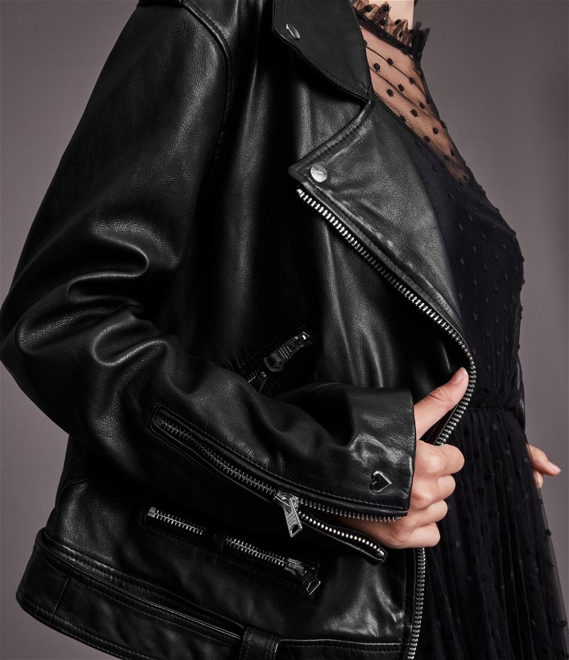 Womens AllSaints black Leather Luna Biker Jacket