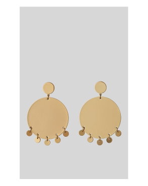 Gold hoop earrings with small, rounded beads.