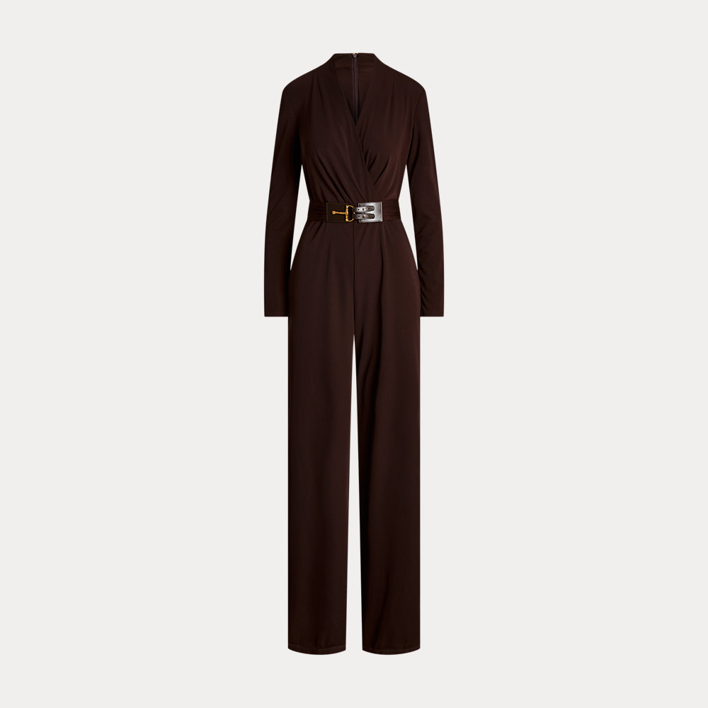 LAUREN RALPH LAUREN NEW Women's Navy Solid Button-shoulder Jumpsuit L TEDO main image 1