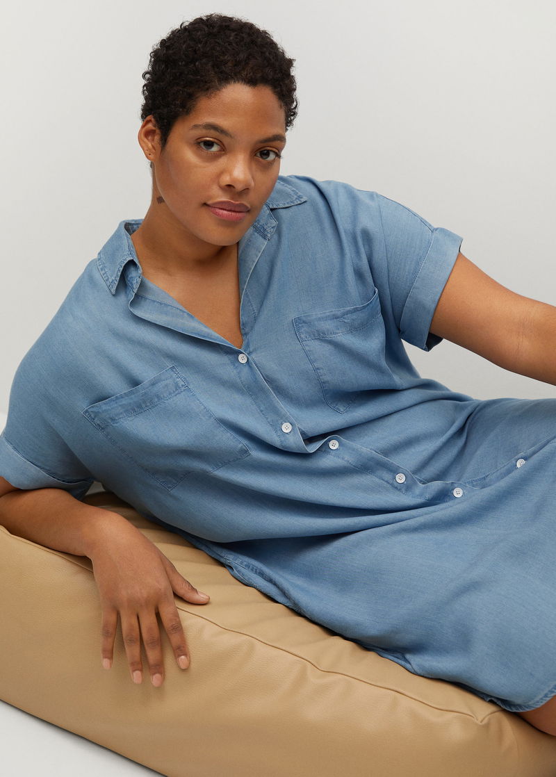 mama lyocell denim dress Lyocell Denim Zip Up Midi Shirt Dress