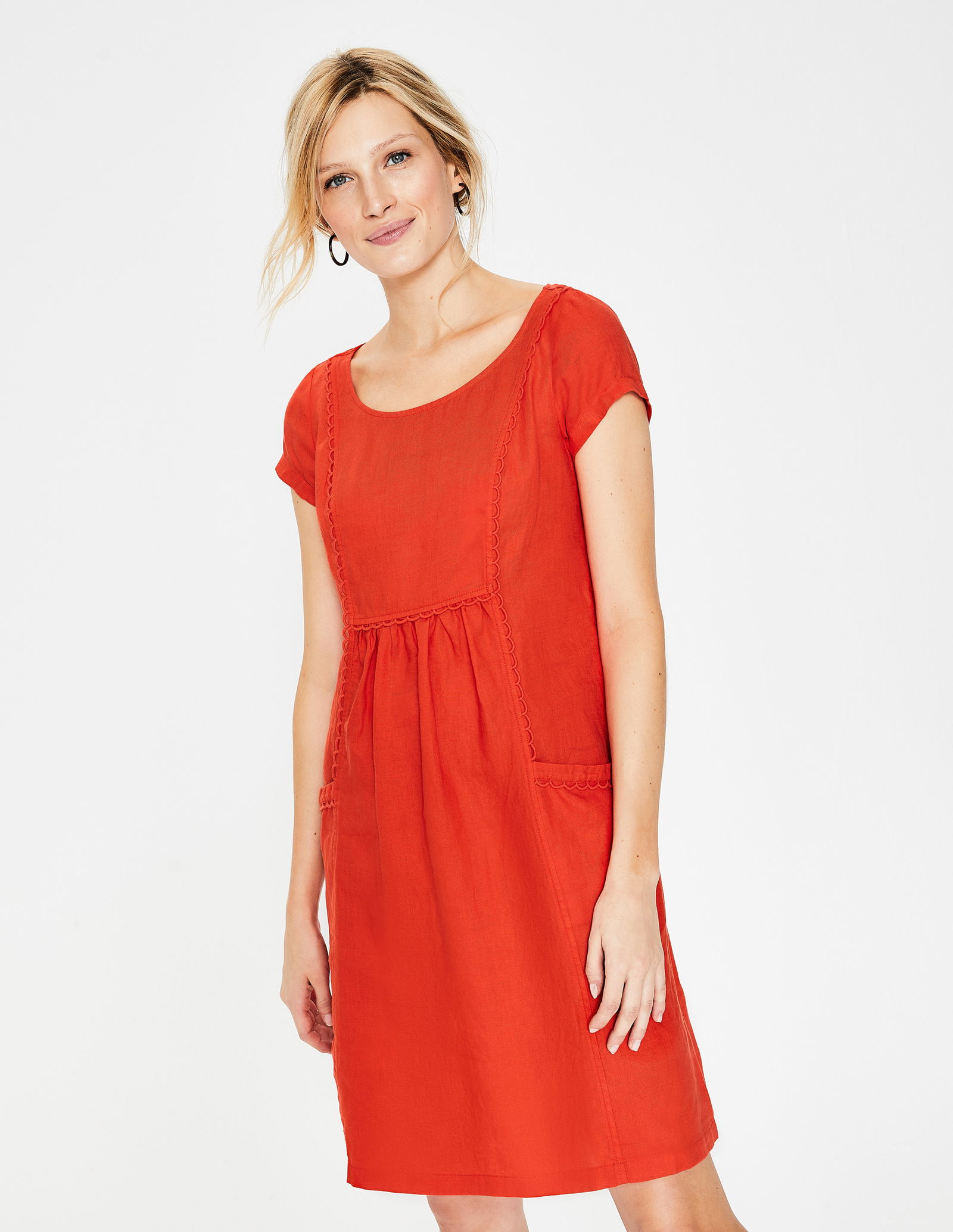 knee length dresses for ladies Annet Linen Blend Midi Dress-Cherry Blush