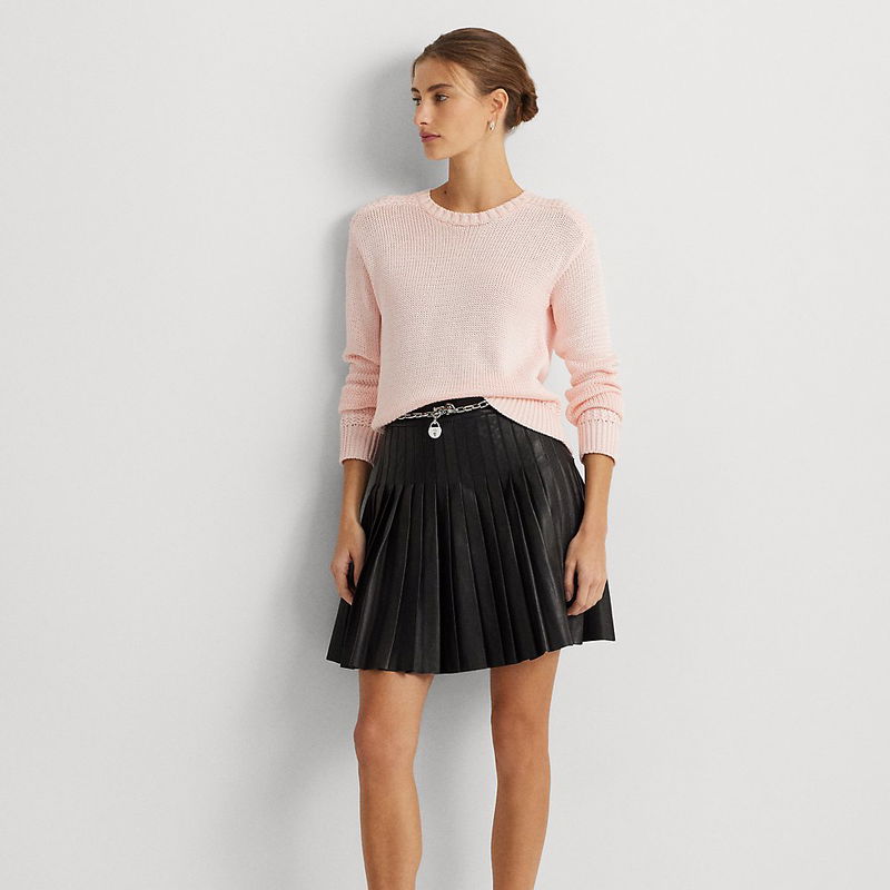 LAUREN RALPH LAUREN Pleated Stretch Leather Miniskirt endource